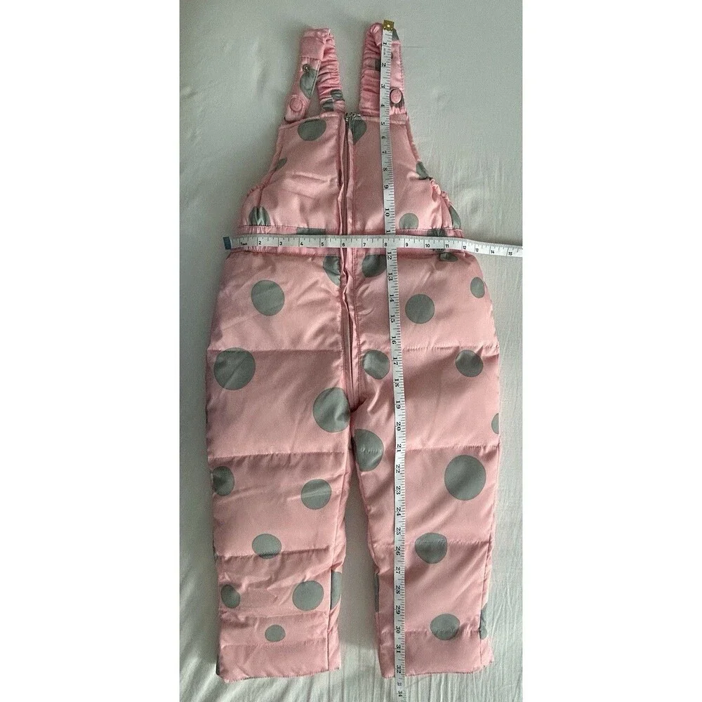 NWToddler Girls Down Snow Bib Pants Pink Polka Dot Snowsuit Ski Overalls Sz 3/4T